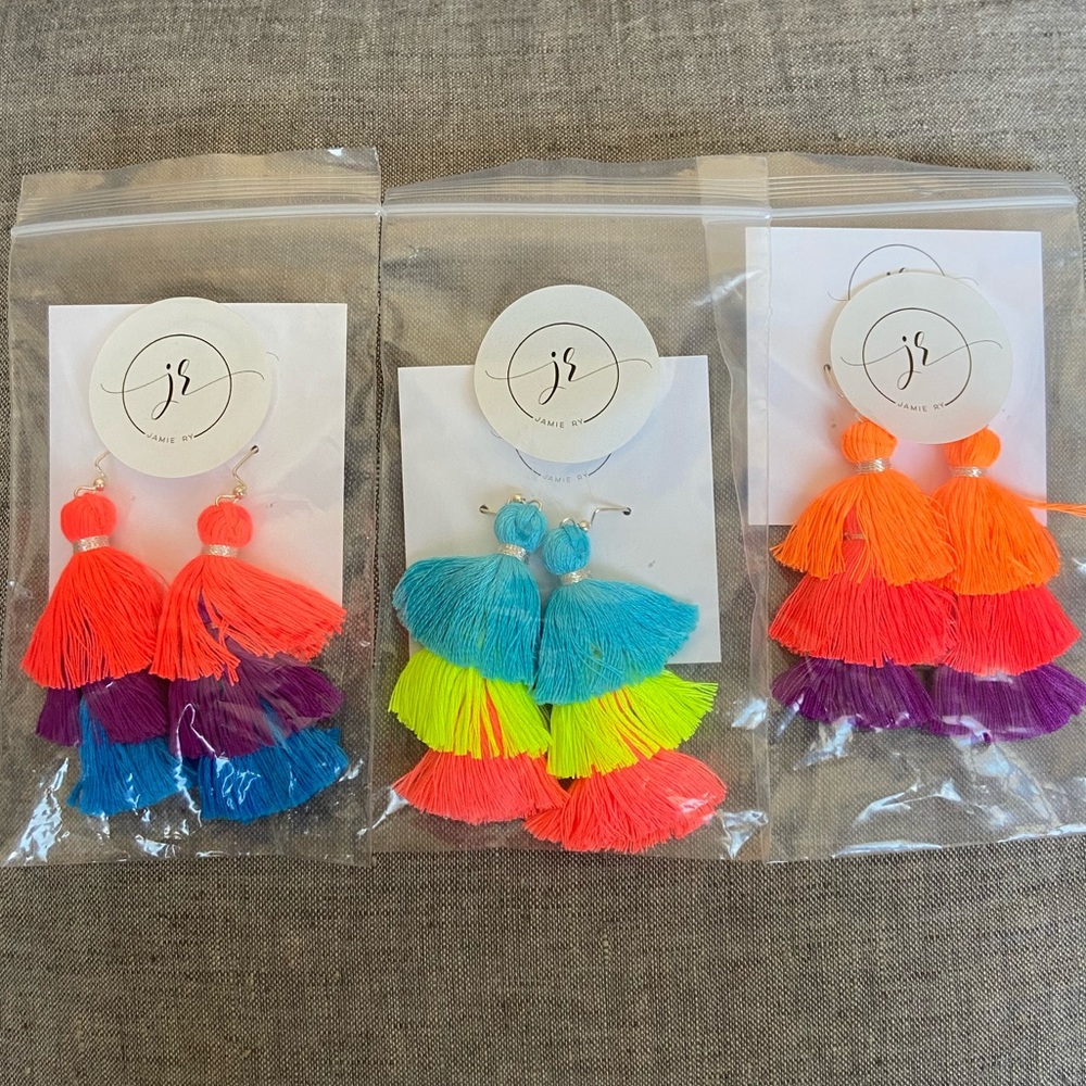 Multi color neon tassel earrings!